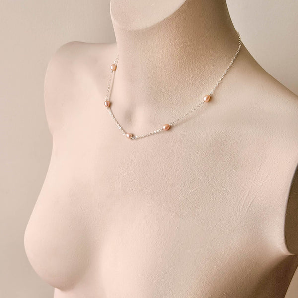 Pink Pearl Necklace - 925 Solid Silver