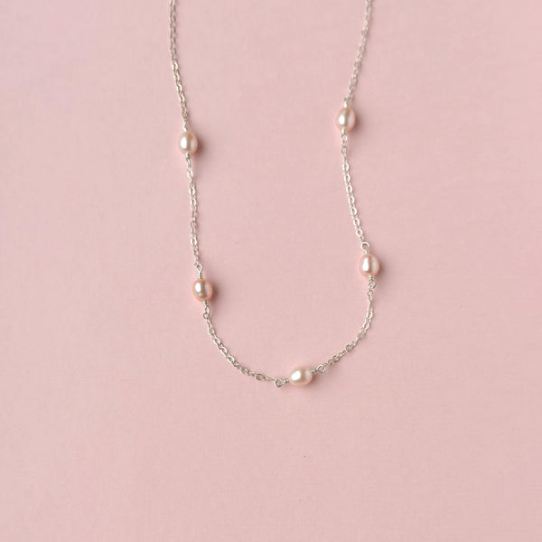 Pink Pearl Necklace - 925 Solid Silver