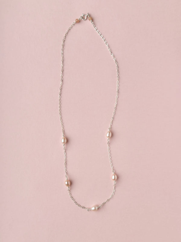 Pink Pearl Necklace - 925 Solid Silver