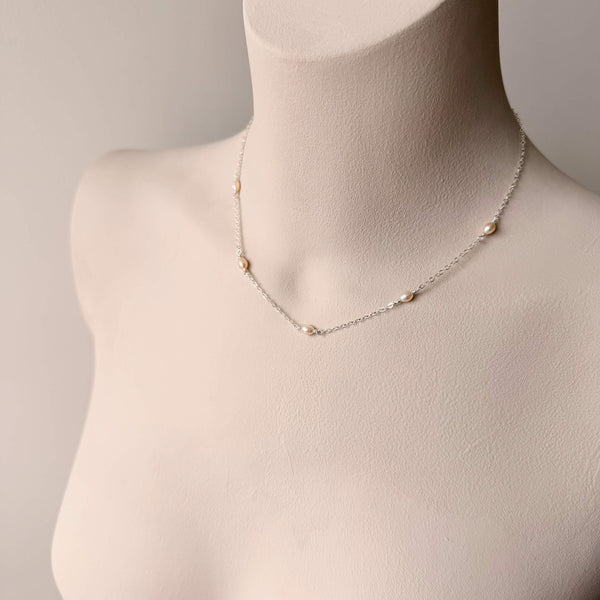 Pink Pearl Necklace - 925 Solid Silver