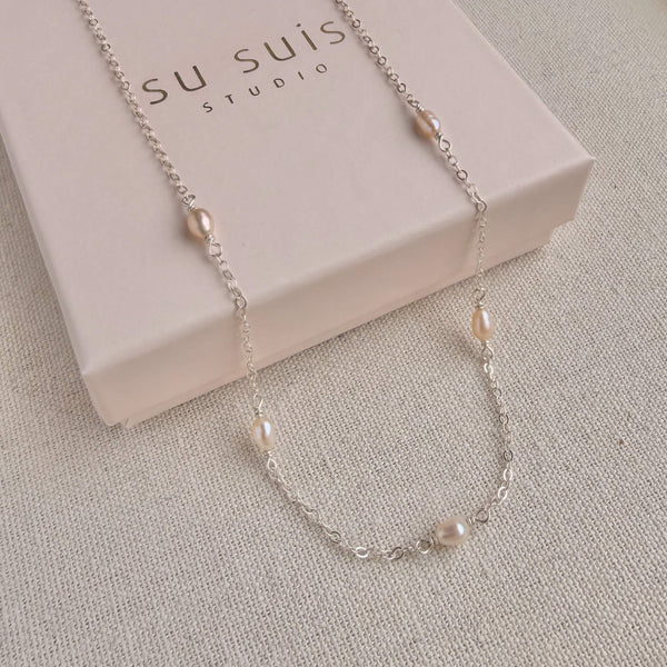 Pink Pearl Necklace - 925 Solid Silver