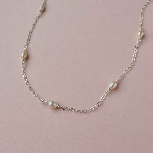 Pink Pearl Necklace - 925 Solid Silver