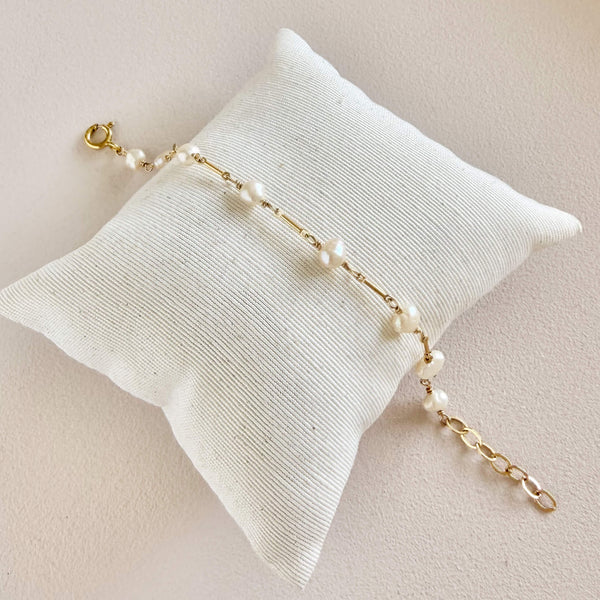 White Pearl Tube Bracelet - 14k Gold Filled