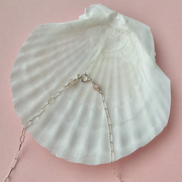 White Pearl Paperclip Necklace - 925 Solid Silver