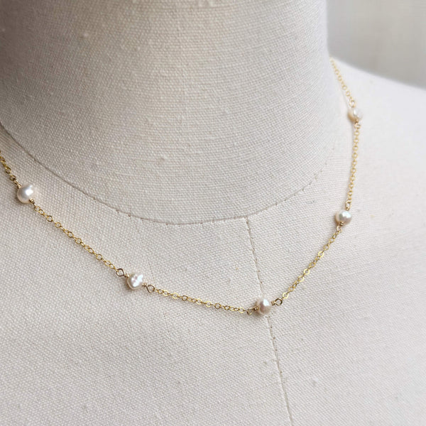 White Pearl Necklace - 14k Gold Filled
