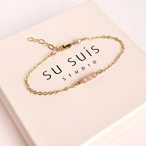 Peach Moonstone Bracelet -14k Gold Filled