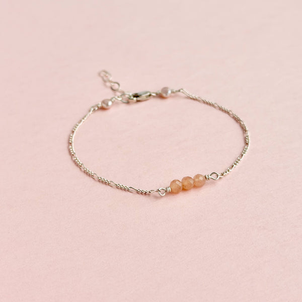 Peach Moonstone Figaro Bracelet - 925 Solid Silver