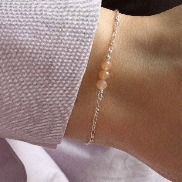 Peach Moonstone Figaro Bracelet - 925 Solid Silver