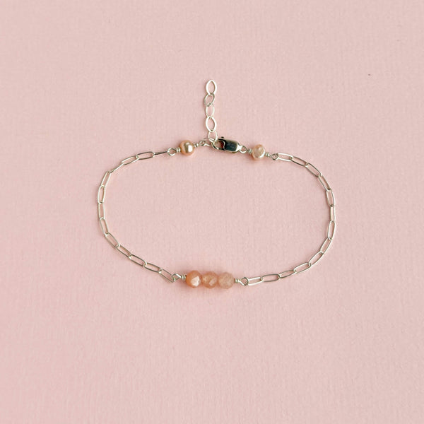 Peach Moonstone Paperclip Bracelet - 925 Solid Silver