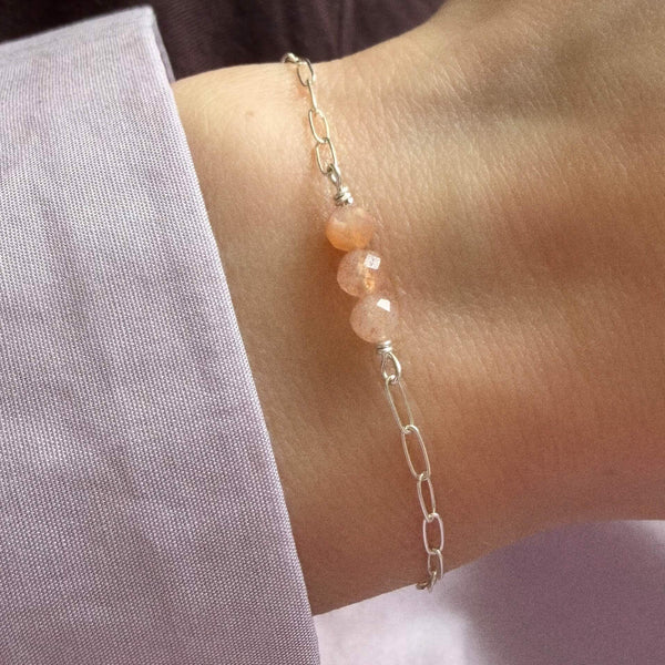 Peach Moonstone Paperclip Bracelet - 925 Solid Silver