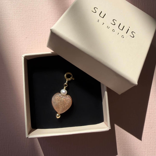 Peach Moonstone Love Charm / Necklace - 14k Gold Filled