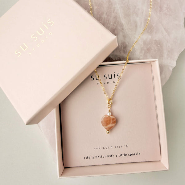 Peach Moonstone Love Charm / Necklace - 14k Gold Filled