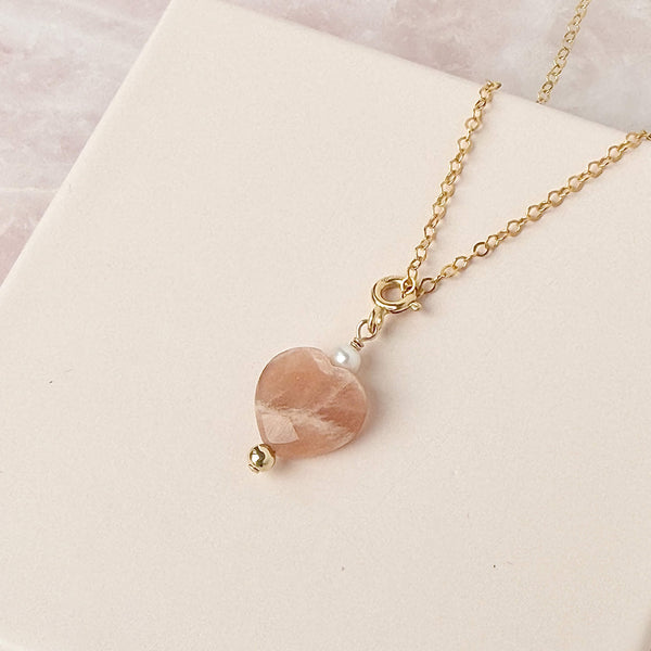 Peach Moonstone Love Charm / Necklace - 14k Gold Filled