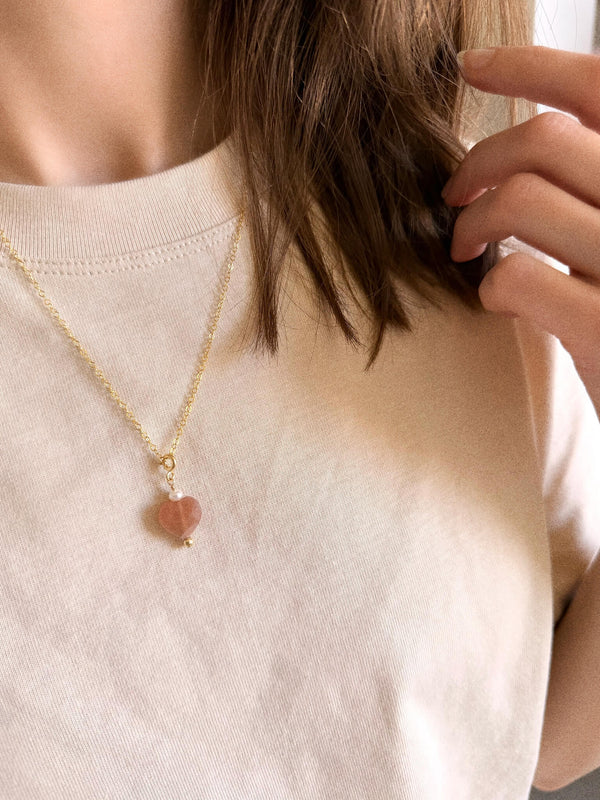Peach Moonstone Love Charm / Necklace - 14k Gold Filled