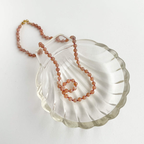 Peach Moonstone Necklace - 14k Gold Filled - Pink Cord