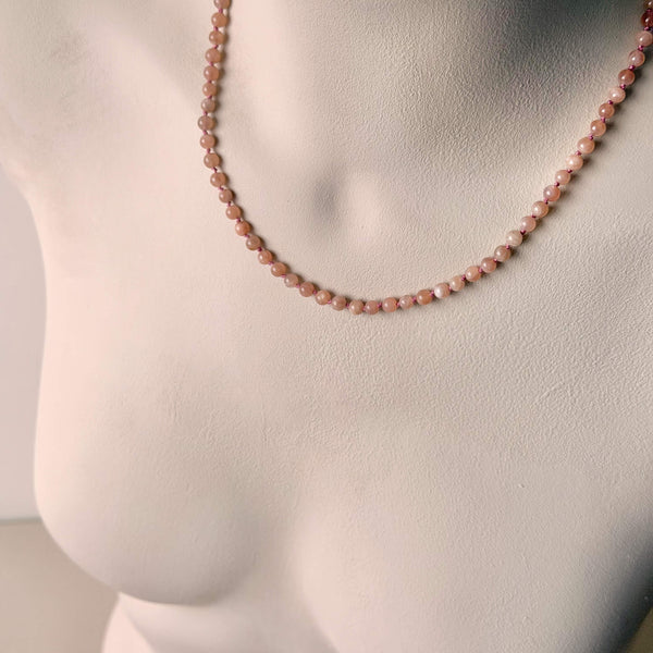Peach Moonstone Necklace - 14k Gold Filled - Pink Cord