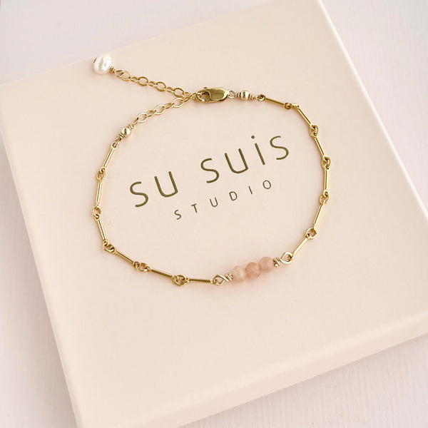 Peach Moonstone Tube Bracelet - 14k Gold Filled