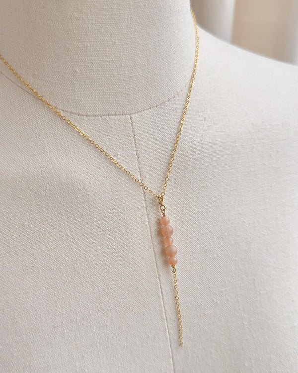 Peach Moonstone Charm / Y-Necklace - 14k Gold Filled