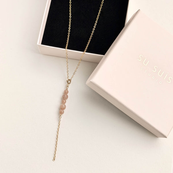 Peach Moonstone Charm / Y-Necklace - 14k Gold Filled
