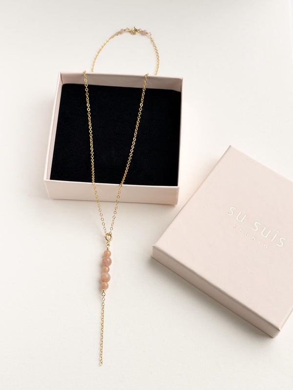 Peach Moonstone Charm / Y-Necklace - 14k Gold Filled