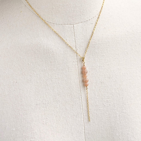 Peach Moonstone Charm / Y-Necklace - 14k Gold Filled