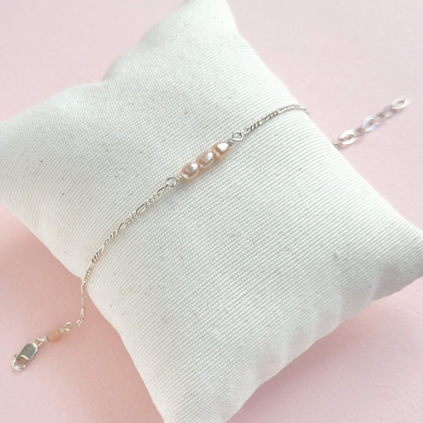 Pink Pearl Figaro Bracelet - 925 Solid Silver