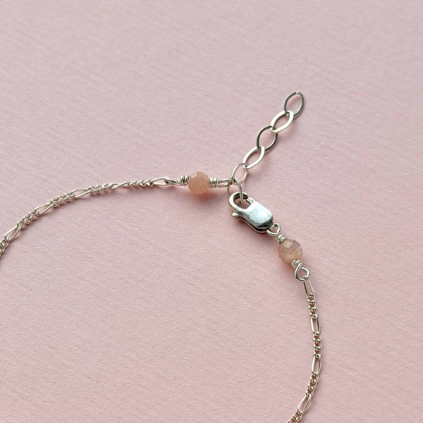 Pink Pearl Figaro Bracelet - 925 Solid Silver