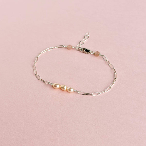 Pink Pearl Paperclip Bracelet - 925 Solid Silver