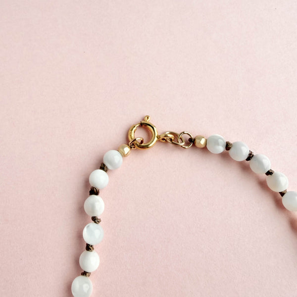 White Mother-of-Pearl Necklace - 14k Gold Filled - Beige Cord