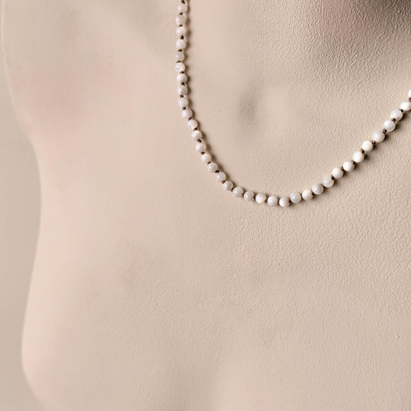 White Mother-of-Pearl Necklace - 14k Gold Filled - Beige Cord