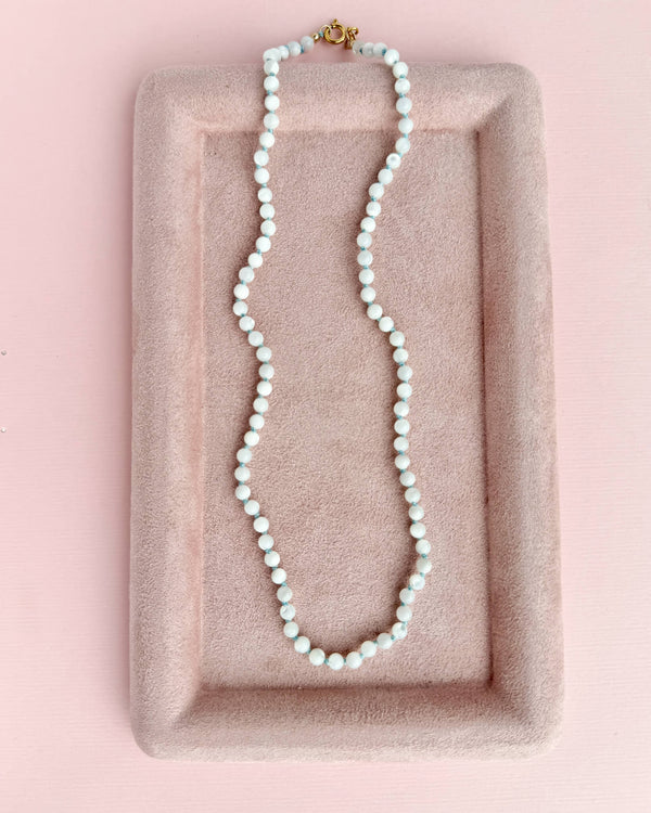 White Mother-of-Pearl Necklace - 14k Gold Filled - Light Blue Cord