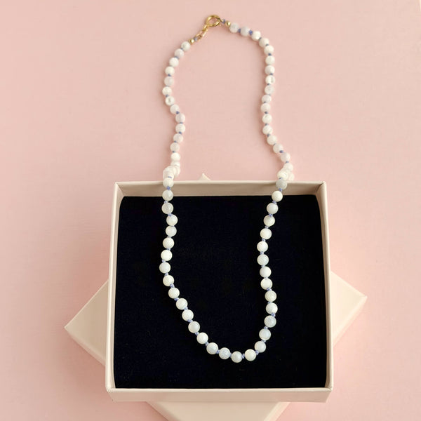 White Mother-of-Pearl Necklace - 14k Gold Filled - Lilac Cord