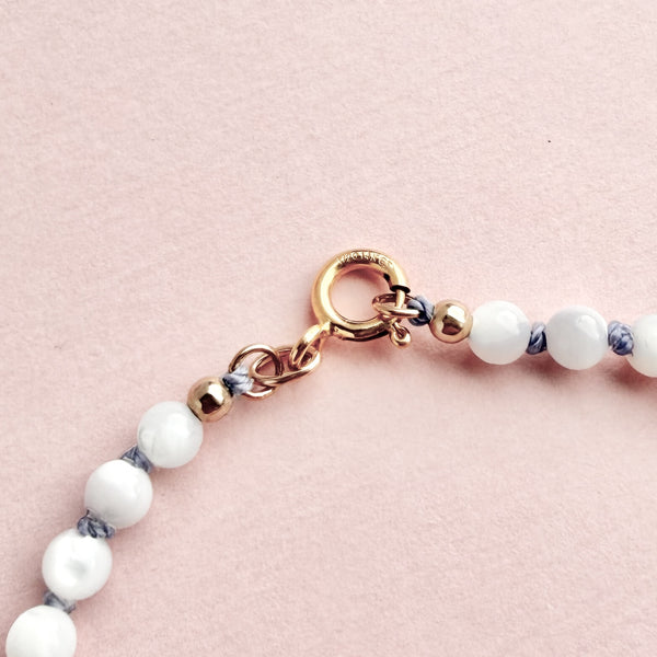 White Mother-of-Pearl Necklace - 14k Gold Filled - Lilac Cord