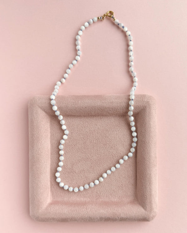 White Mother-of-Pearl Necklace - 14k Gold Filled - Lilac Cord