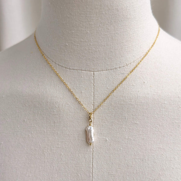 White Pearl Charm / Necklace - 14k Gold Filled
