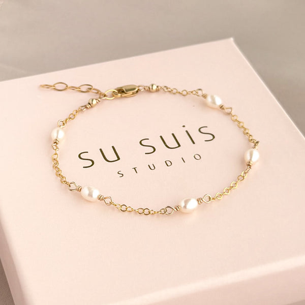 White Pearl Bracelet - 14k Gold Filled