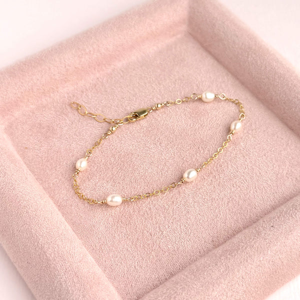 White Pearl Bracelet - 14k Gold Filled