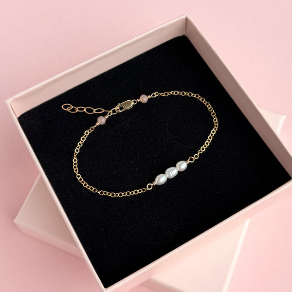 White Pearl Bracelet - 14k Gold Filled