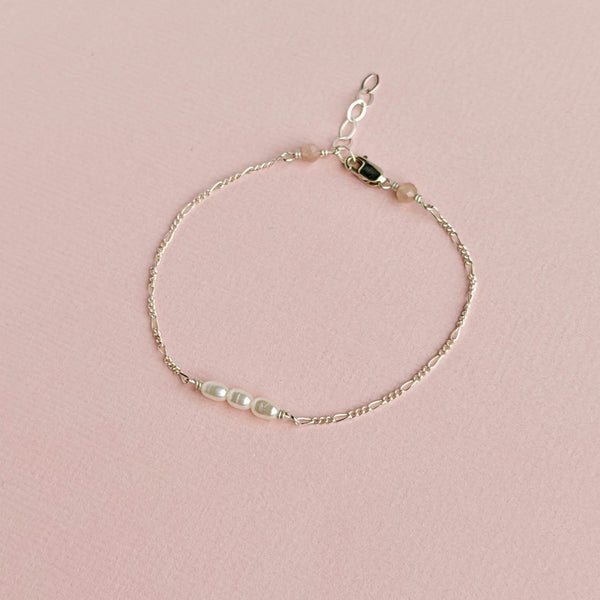 White Pearl Figaro Bracelet - 925 Solid Silver