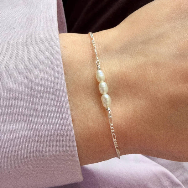 White Pearl Figaro Bracelet - 925 Solid Silver