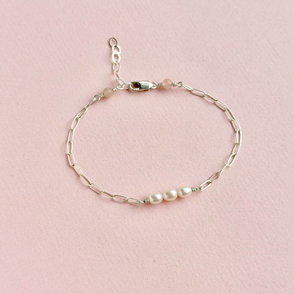 White Pearl Paperclip Bracelet - 925 Solid Silver
