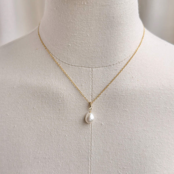 White Pearl Charm / Necklace - 14k Gold Filled