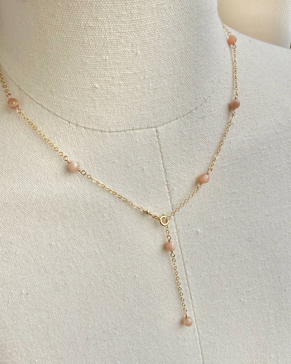 Peach Moonstone Y-Necklace - 14k Gold Filled