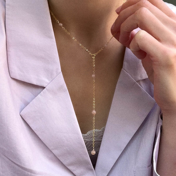 Peach Moonstone Y-Necklace - 14k Gold Filled